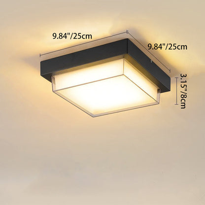 Ellis Square Ceiling Light, Black IP65 Waterproof LED Outdoor Flush Mount for Carport, Porch & Walkway
