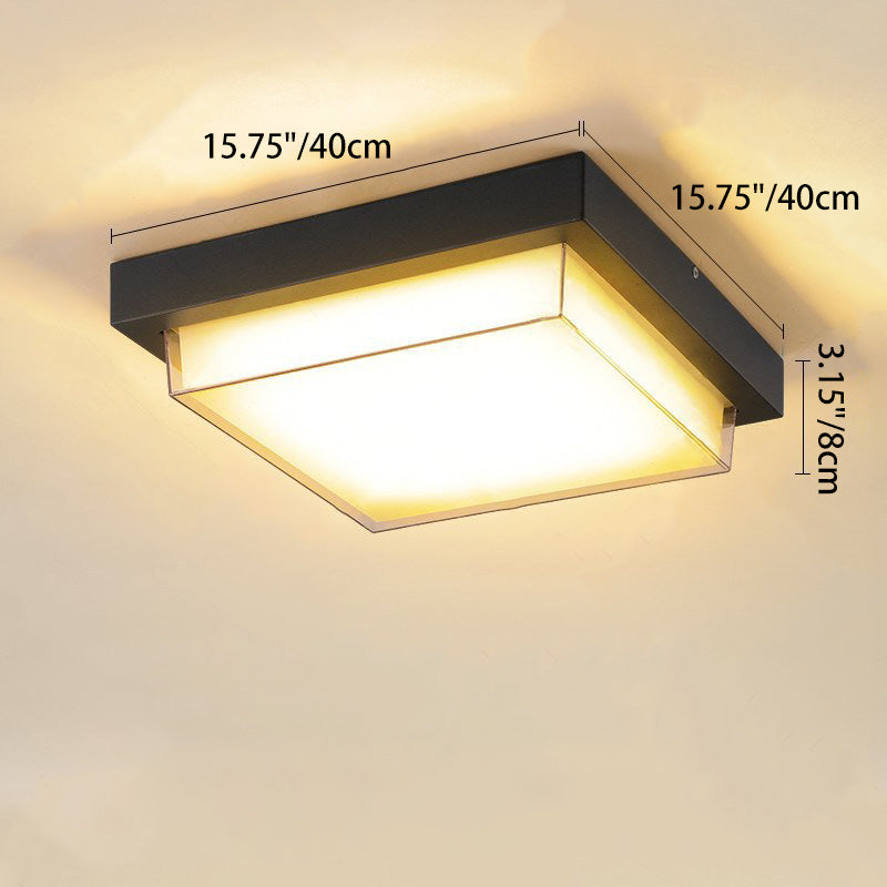 Ellis Square Ceiling Light, Black IP65 Waterproof LED Outdoor Flush Mount for Carport, Porch & Walkway