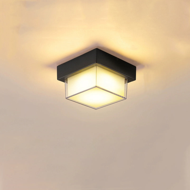Ellis Square Ceiling Light, Black IP65 Waterproof LED Outdoor Flush Mount for Carport, Porch & Walkway