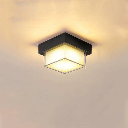 Ellis Square Ceiling Light, Black IP65 Waterproof LED Outdoor Flush Mount for Carport, Porch & Walkway