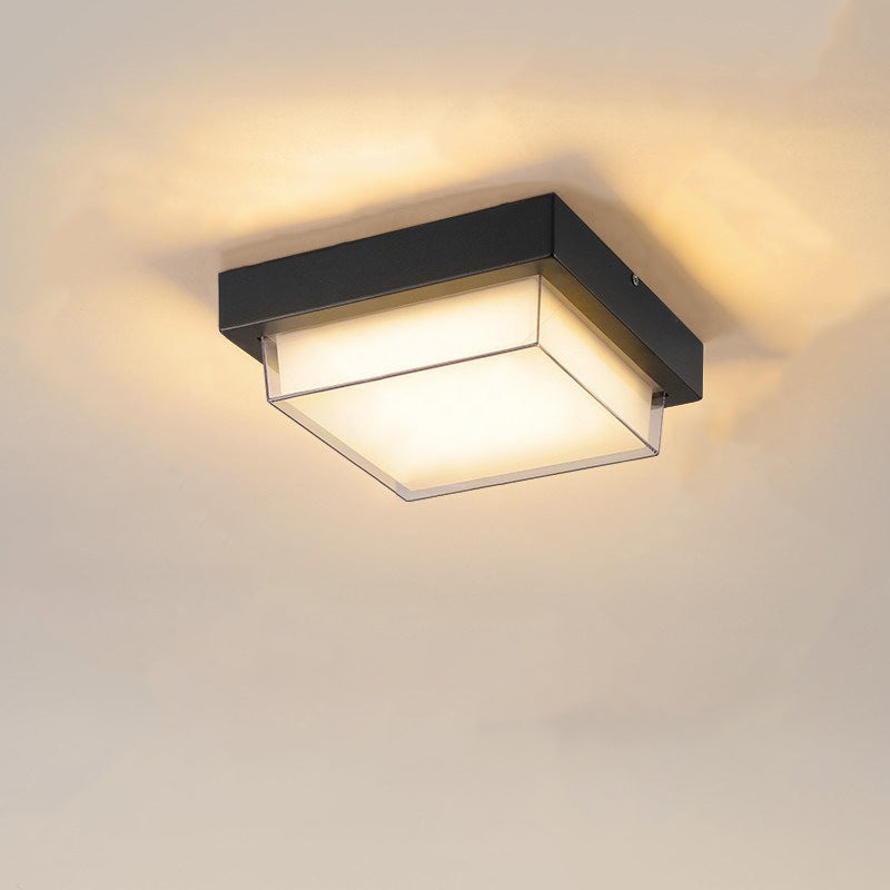 Ellis Square Ceiling Light, Black IP65 Waterproof LED Outdoor Flush Mount for Carport, Porch & Walkway