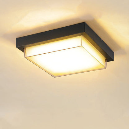 Ellis Square Ceiling Light, Black IP65 Waterproof LED Outdoor Flush Mount for Carport, Porch & Walkway