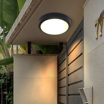 Orbit Round Ceiling Light, Black IP65 Waterproof LED Outdoor Flush Mount for Porch, Carport & Balcony