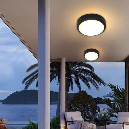 Orbit Round Ceiling Light, Black IP65 Waterproof LED Outdoor Flush Mount for Porch, Carport & Balcony
