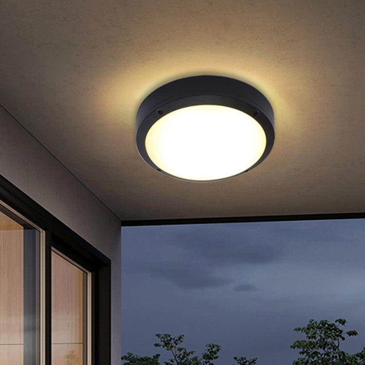 Orbit Round Ceiling Light, Black IP65 Waterproof LED Outdoor Flush Mount for Porch, Carport & Balcony