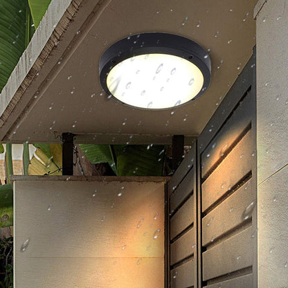 Orbit Round Ceiling Light, Black IP65 Waterproof LED Outdoor Flush Mount for Porch, Carport & Balcony
