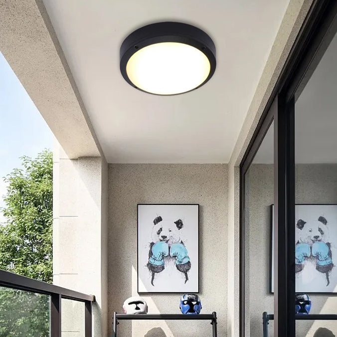 Orbit Round Ceiling Light, Black IP65 Waterproof LED Outdoor Flush Mount for Porch, Carport & Balcony