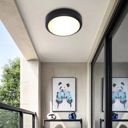 Orbit Round Ceiling Light, Black IP65 Waterproof LED Outdoor Flush Mount for Porch, Carport & Balcony