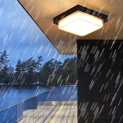 Marsden Square Ceiling Light, Black IP65 Waterproof LED Outdoor Flush Mount for Porch, Carport & Garage