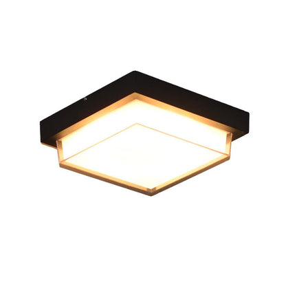 Marsden Square Ceiling Light, Black IP65 Waterproof LED Outdoor Flush Mount for Porch, Carport & Garage
