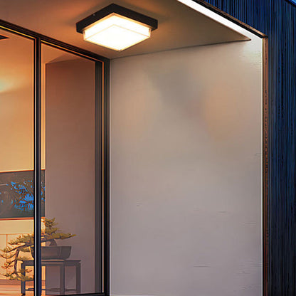 Marsden Square Ceiling Light, Black IP65 Waterproof LED Outdoor Flush Mount for Porch, Carport & Garage