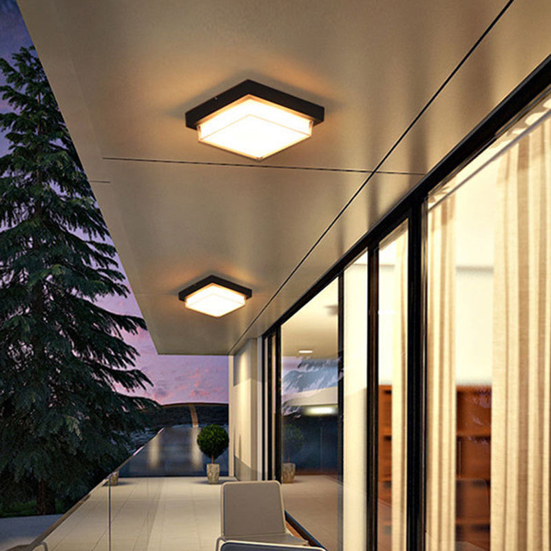 Marsden Square Ceiling Light, Black IP65 Waterproof LED Outdoor Flush Mount for Porch, Carport & Garage