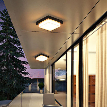 Marsden Square Ceiling Light, Black IP65 Waterproof LED Outdoor Flush Mount for Porch, Carport & Garage