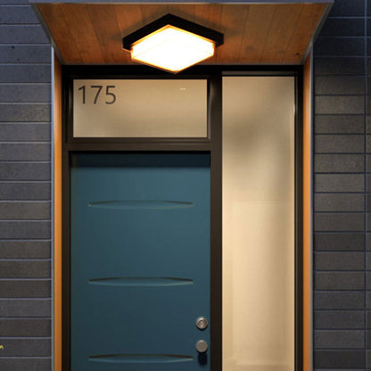 Marsden Square Ceiling Light, Black IP65 Waterproof LED Outdoor Flush Mount for Porch, Carport & Garage
