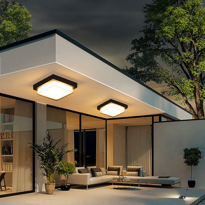 Marsden Square Ceiling Light, Black IP65 Waterproof LED Outdoor Flush Mount for Porch, Carport & Garage