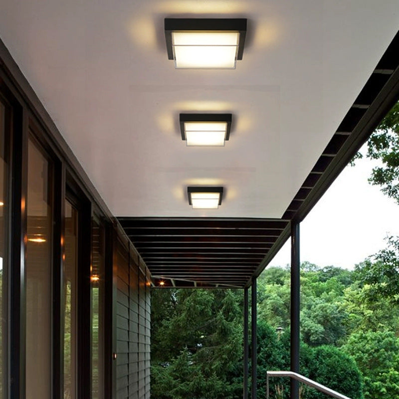 Marsden Square Ceiling Light, Black IP65 Waterproof LED Outdoor Flush Mount for Porch, Carport & Garage