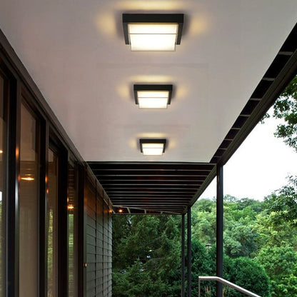 Marsden Square Ceiling Light, Black IP65 Waterproof LED Outdoor Flush Mount for Porch, Carport & Garage