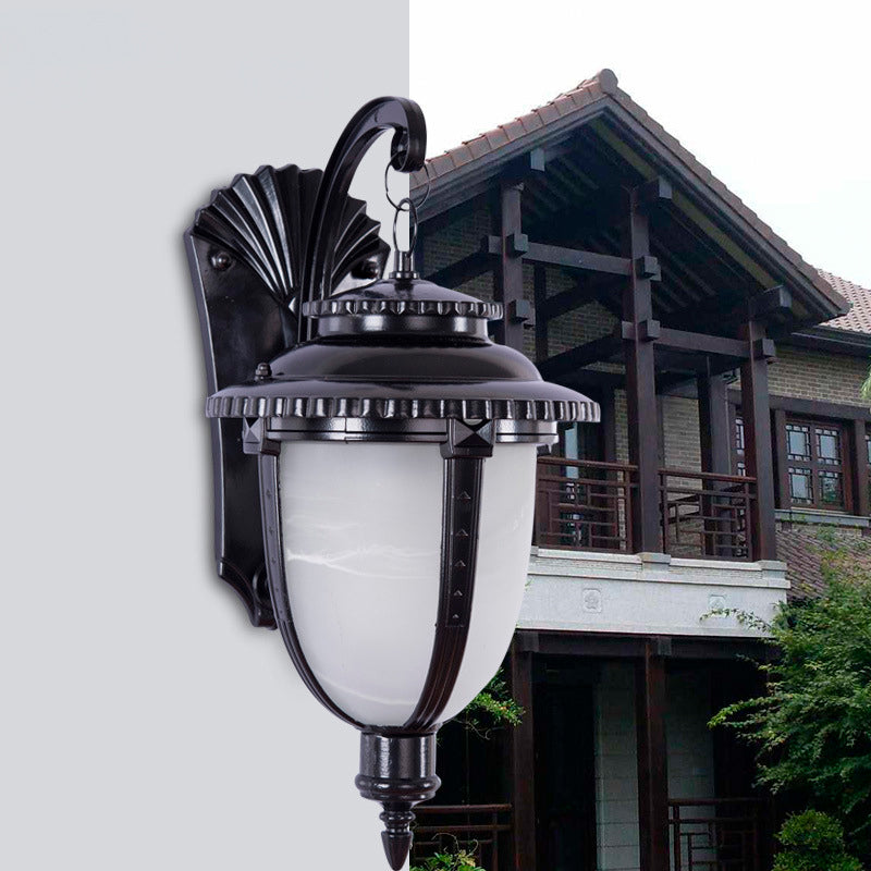Thornbury Marble Shade Wall Lantern, Black Bronze IP65 Waterproof Outdoor Wall Light for Front Door & Entry