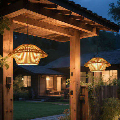 Willow Rattan Solar Pendant, Woven Hanging Solar Garden Light for Pergola, Patio & Gazebo