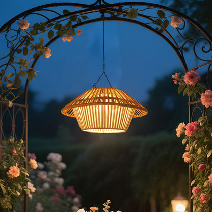 Willow Rattan Solar Pendant, Woven Hanging Solar Garden Light for Pergola, Patio & Gazebo