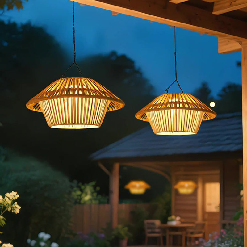 Willow Rattan Solar Pendant, Woven Hanging Solar Garden Light for Pergola, Patio & Gazebo