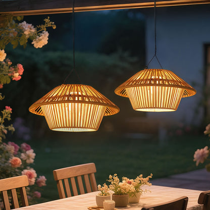 Willow Rattan Solar Pendant, Woven Hanging Solar Garden Light for Pergola, Patio & Gazebo