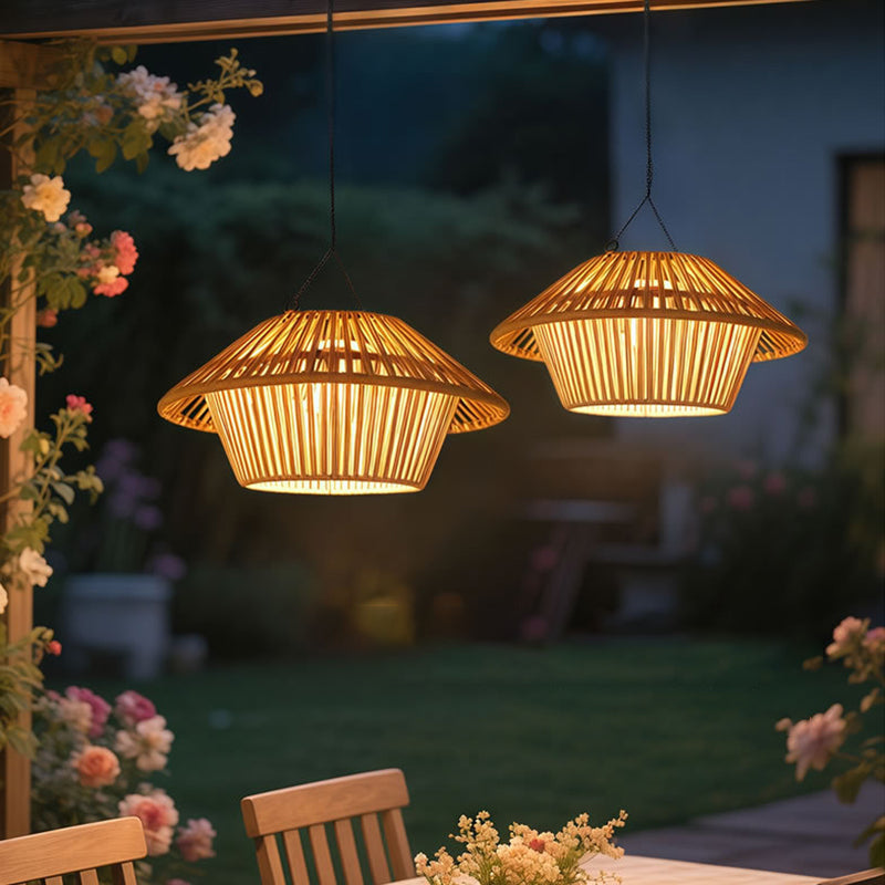 Willow Rattan Solar Pendant, Woven Hanging Solar Garden Light for Pergola, Patio & Gazebo