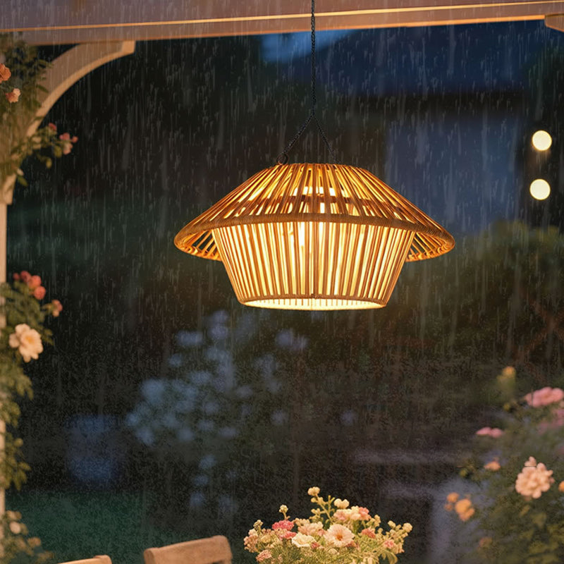 Willow Rattan Solar Pendant, Woven Hanging Solar Garden Light for Pergola, Patio & Gazebo