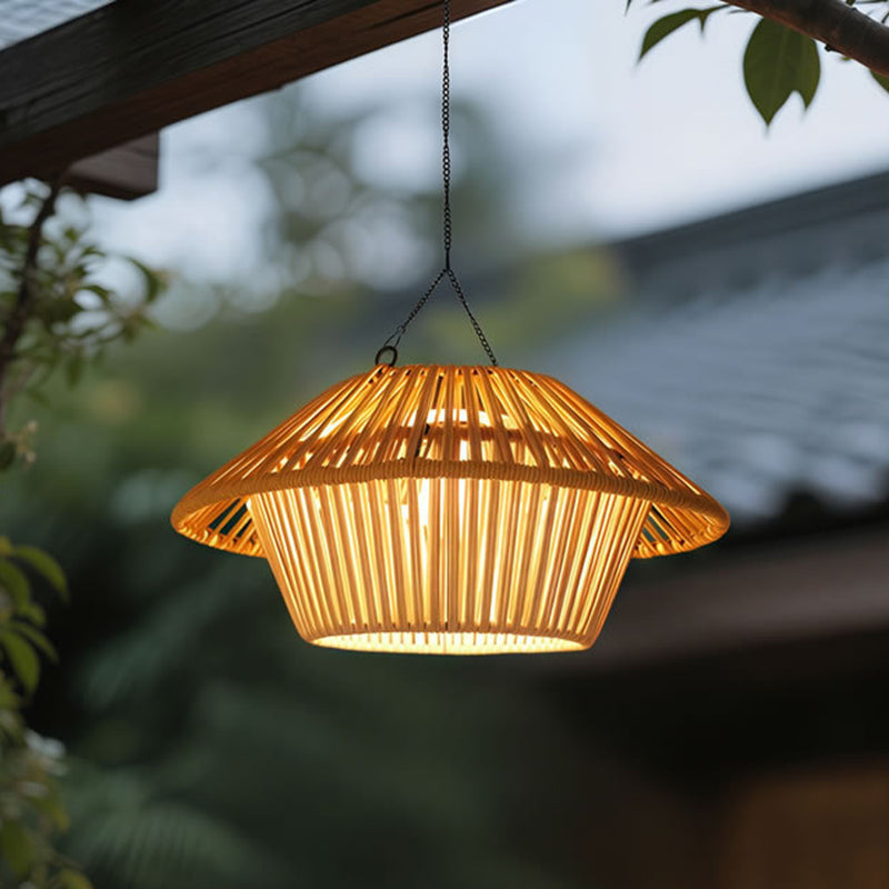Willow Rattan Solar Pendant, Woven Hanging Solar Garden Light for Pergola, Patio & Gazebo