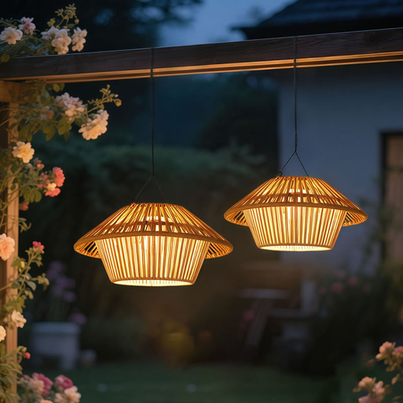 Willow Rattan Solar Pendant, Woven Hanging Solar Garden Light for Pergola, Patio & Gazebo