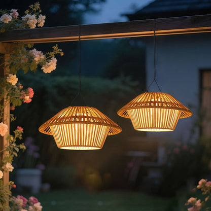 Willow Rattan Solar Pendant, Woven Hanging Solar Garden Light for Pergola, Patio & Gazebo
