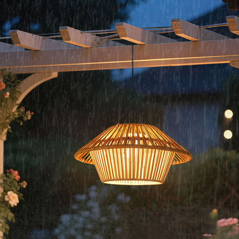Willow Rattan Solar Pendant, Woven Hanging Solar Garden Light for Pergola, Patio & Gazebo