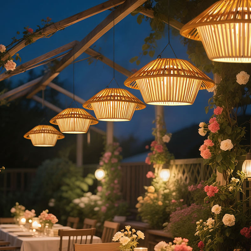 Willow Rattan Solar Pendant, Woven Hanging Solar Garden Light for Pergola, Patio & Gazebo