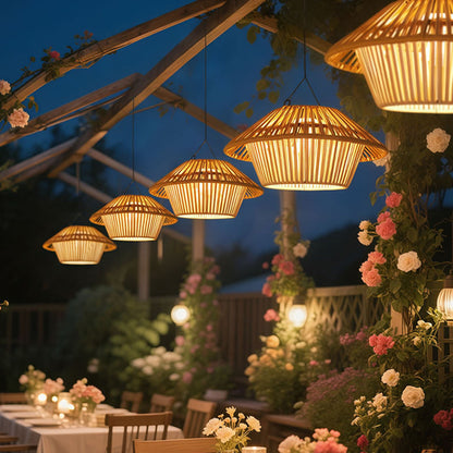 Willow Rattan Solar Pendant, Woven Hanging Solar Garden Light for Pergola, Patio & Gazebo