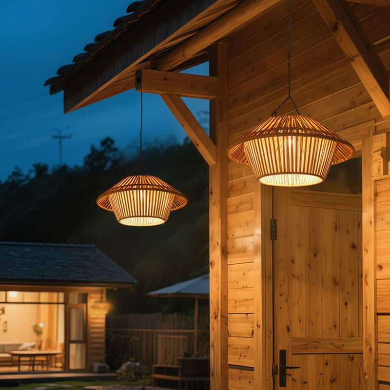 Willow Rattan Solar Pendant, Woven Hanging Solar Garden Light for Pergola, Patio & Gazebo