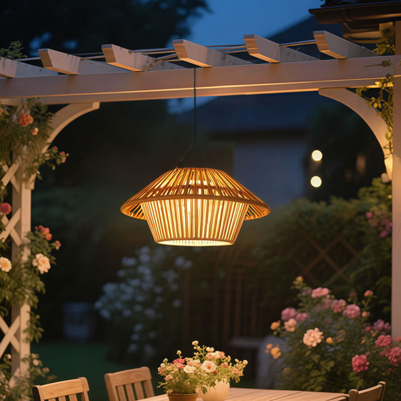 Willow Rattan Solar Pendant, Woven Hanging Solar Garden Light for Pergola, Patio & Gazebo