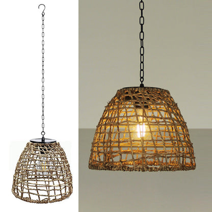 Thatch Solar Cage Pendant, Iron or Rattan Hanging Solar Garden Light for Pergola, Tree & Covered Walkway