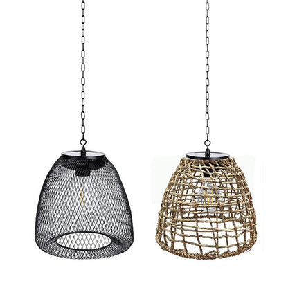 Thatch Solar Cage Pendant, Iron or Rattan Hanging Solar Garden Light for Pergola, Tree & Covered Walkway
