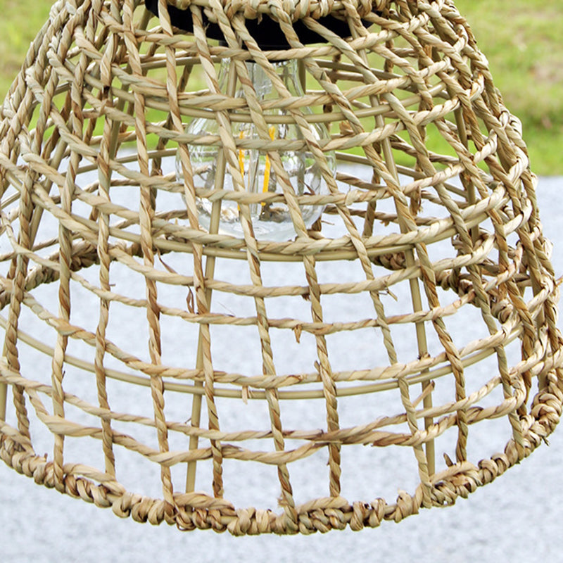 Thatch Solar Cage Pendant, Iron or Rattan Hanging Solar Garden Light for Pergola, Tree & Covered Walkway