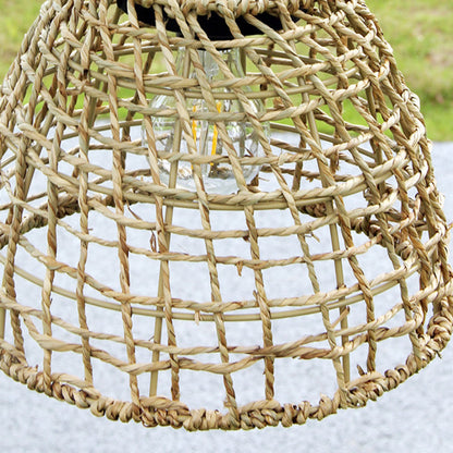 Thatch Solar Cage Pendant, Iron or Rattan Hanging Solar Garden Light for Pergola, Tree & Covered Walkway