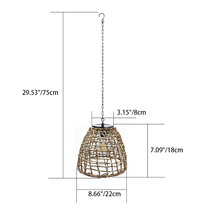 Thatch Solar Cage Pendant, Iron or Rattan Hanging Solar Garden Light for Pergola, Tree & Covered Walkway
