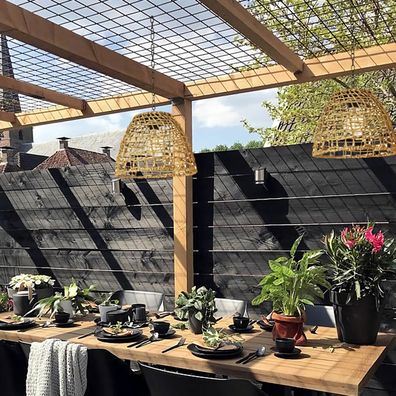 Thatch Solar Cage Pendant, Iron or Rattan Hanging Solar Garden Light for Pergola, Tree & Covered Walkway