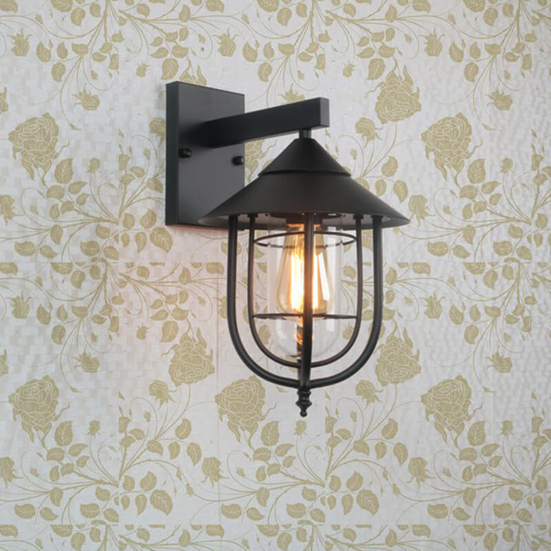 Foundry Iron Lantern Sconce, Large Black Bronze Glass Vintage Wall Lantern for Barn, Workshop & Porch