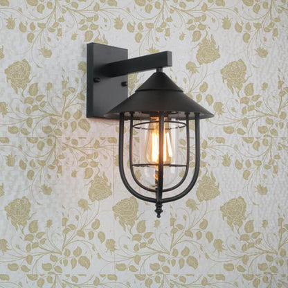 Foundry Iron Lantern Sconce, Large Black Bronze Glass Vintage Wall Lantern for Barn, Workshop & Porch
