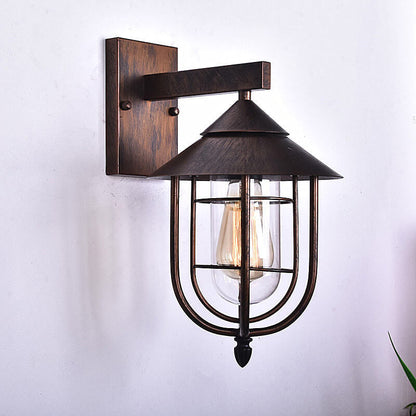 Foundry Iron Lantern Sconce, Large Black Bronze Glass Vintage Wall Lantern for Barn, Workshop & Porch