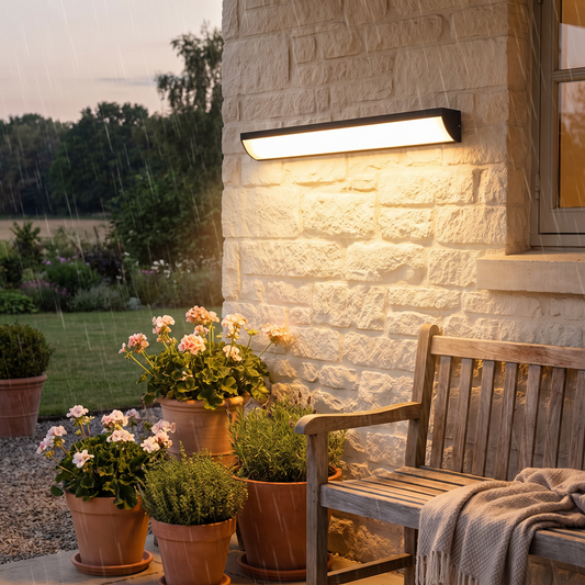 Outdoor wall sconce in use