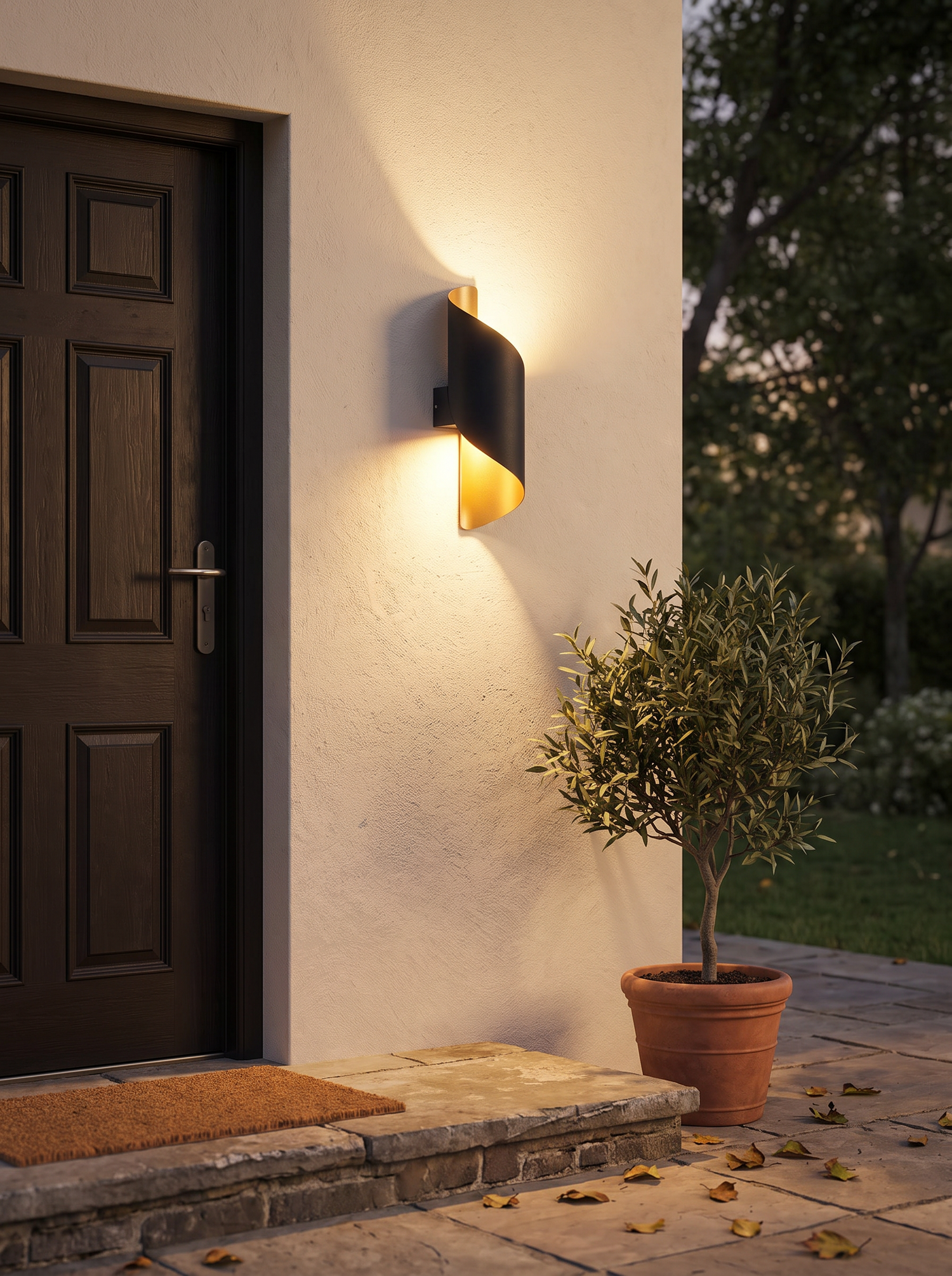 Vance Curved Column Sconce, Black Gold IP65 Waterproof LED Up Down Out