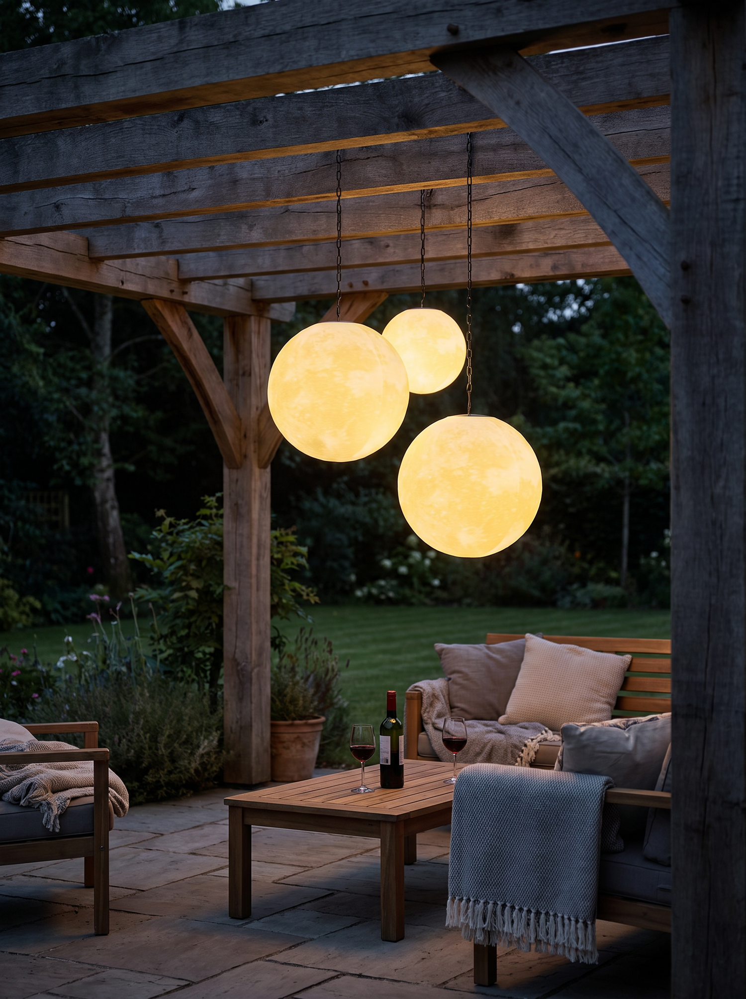 Vale Moon Solar Pendant, Warm Glow Hanging Solar Globe Garden Light fo