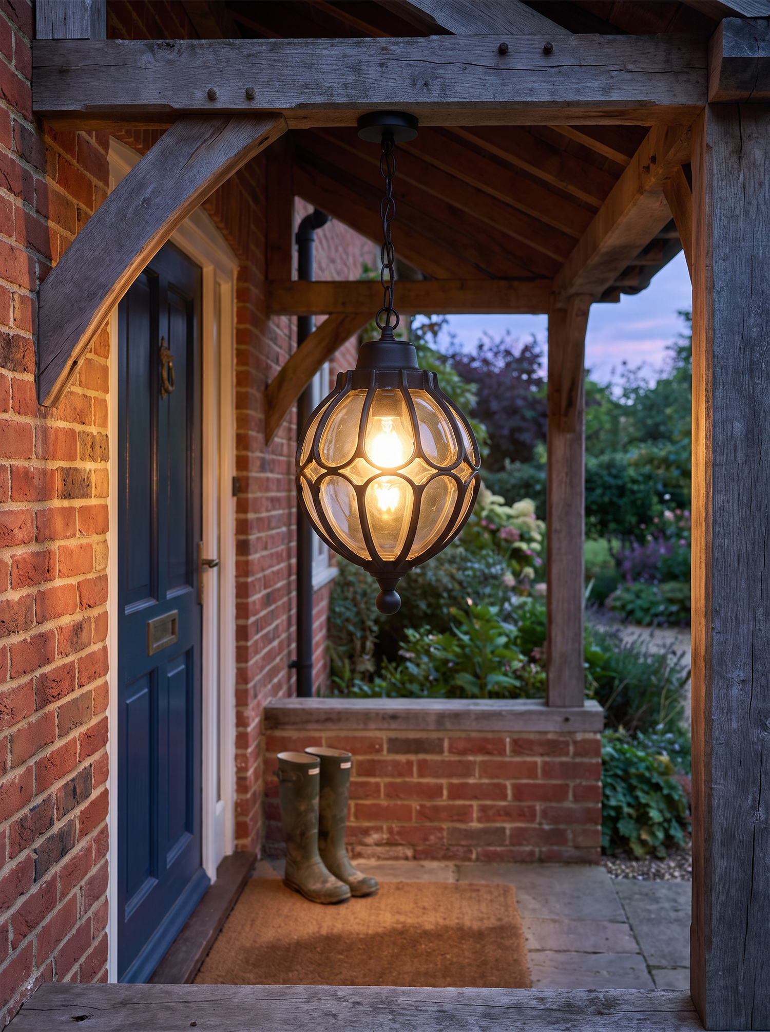Alden Globe Porch Pendant, Black Glass Globe Hanging Outdoor Ceiling L