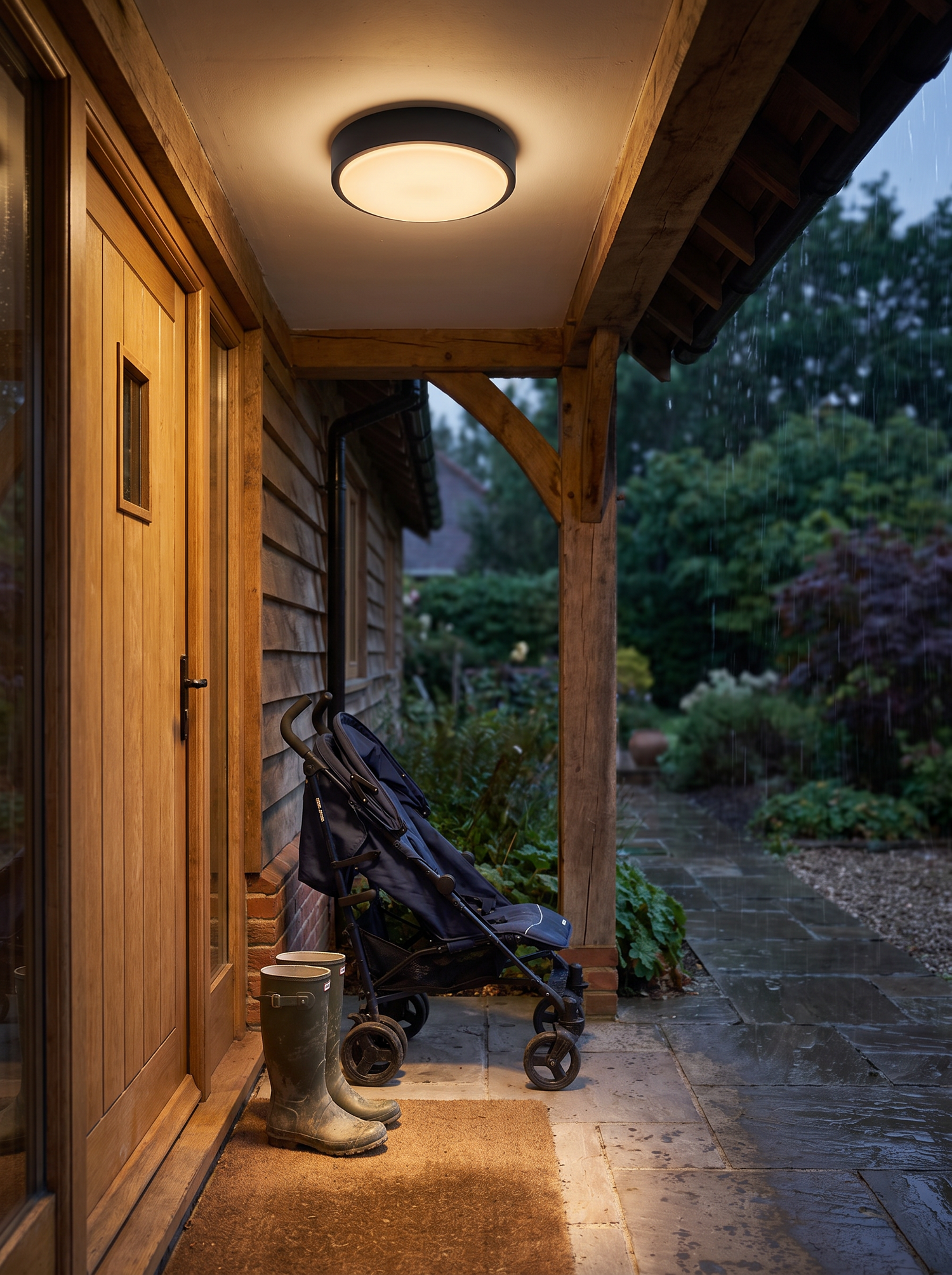 Orbit Round Ceiling Light, Black IP65 Waterproof LED Outdoor Flush Mou